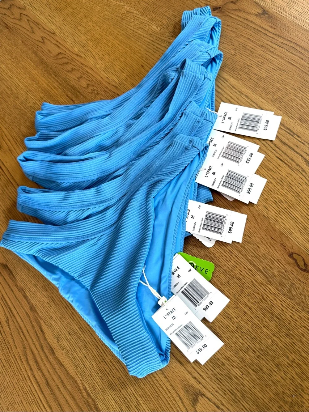 L*Space Mercer Classic Bikini Bottom Light Blue Textured High Cut NWT